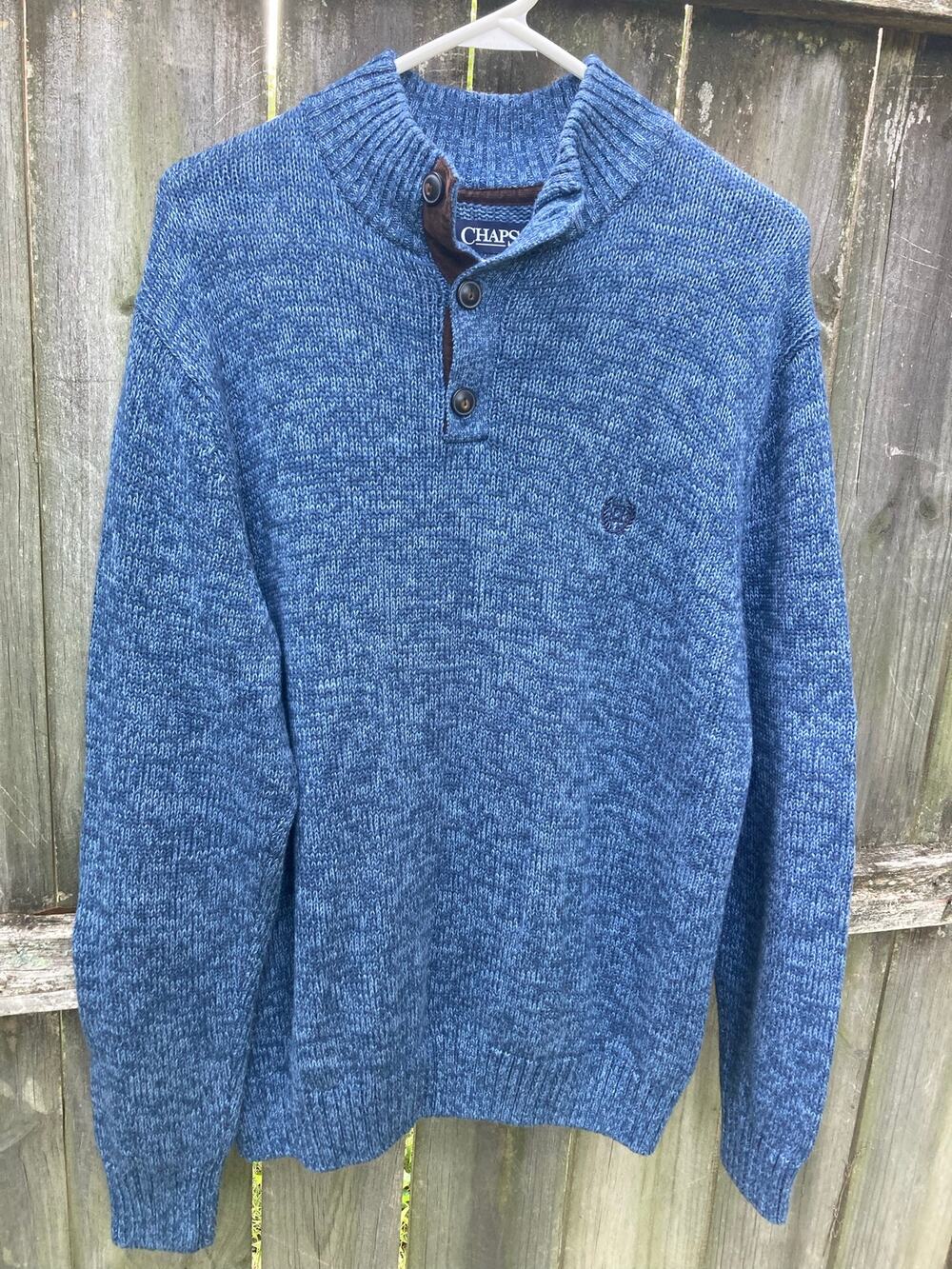 Ralph Lauren Chaps -Preppy Professor Fall Transition Blue Patch Elbow Sweater -L